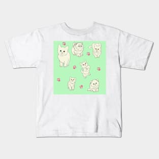 Minty White Kittens Kids T-Shirt